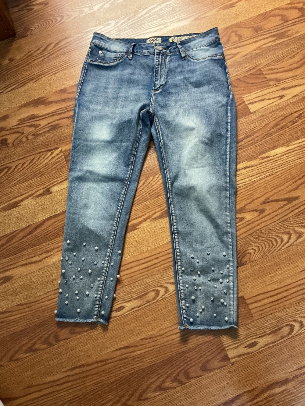 Denim Blvd Juniors Pearl & Rhinestone Embellished Skinny Jeans Size 13